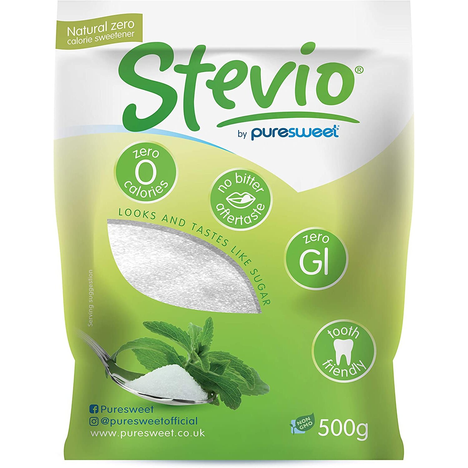 Puresweet Stevio Premium Stevia Sweetener, Tastes Like Sugar, Diabetic Friendly, No Bitter Aftertaste, Spoon for Spoon, Resealable and Recyclable